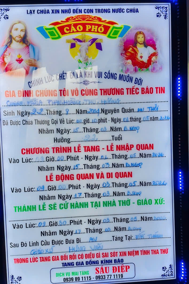 Cáo phó: linh hồn bà Maria Phan Hoàng Thu Hương qua đời